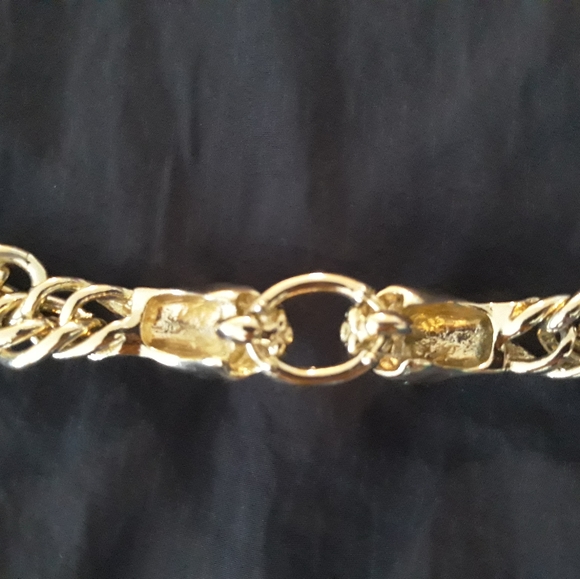 Vintage Double Leopard Head with Green Rhinestone Eyes Chunky Chain Bracelet - Picture 9 of 15